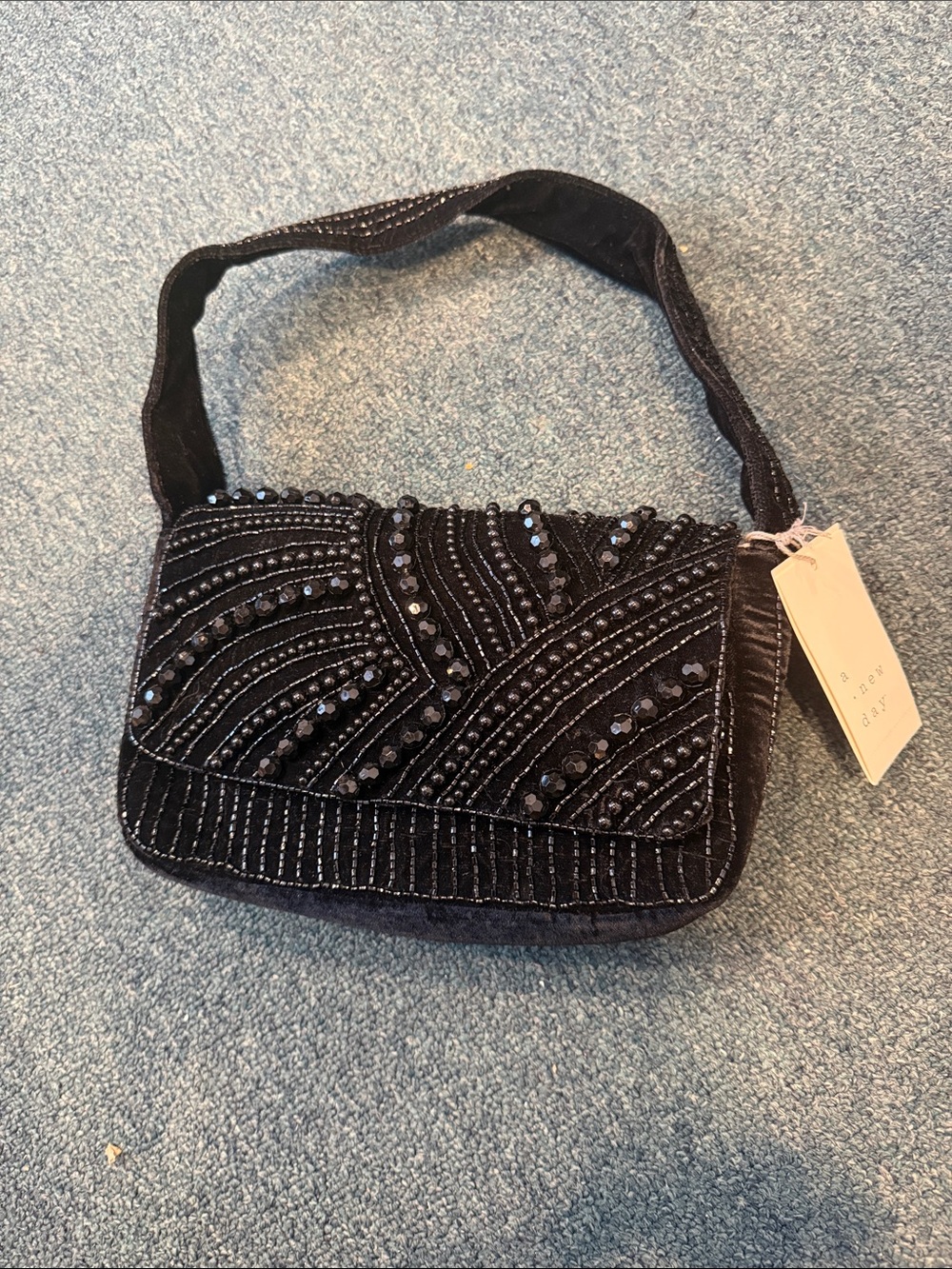 NWT a new day embellished Black Velvet Shoulder Bag